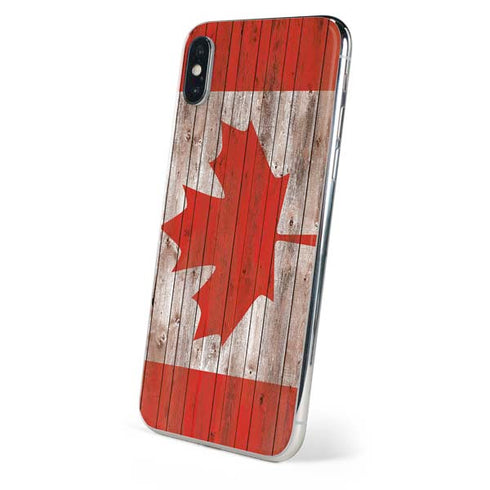 Canadian Flag Dark Wood iPhone X Skin