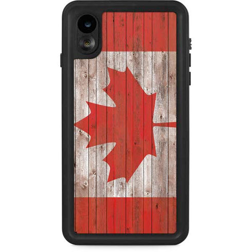 Canadian Flag Dark Wood iPhone XR Waterproof Case