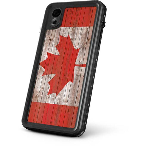 Canadian Flag Dark Wood iPhone XR Waterproof Case