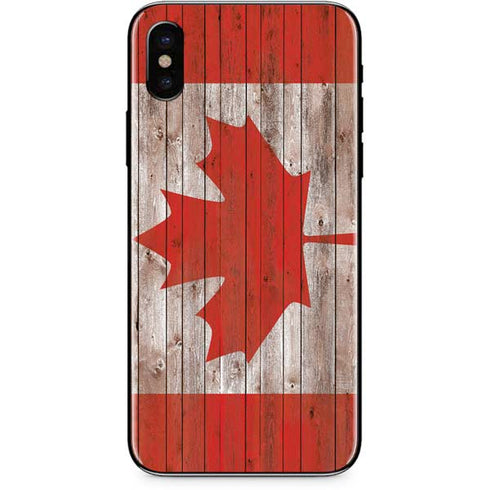 Canadian Flag Dark Wood iPhone XS Skin