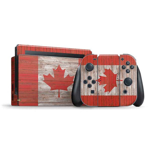 Canadian Flag Dark Wood Nintendo Switch Bundle Skin