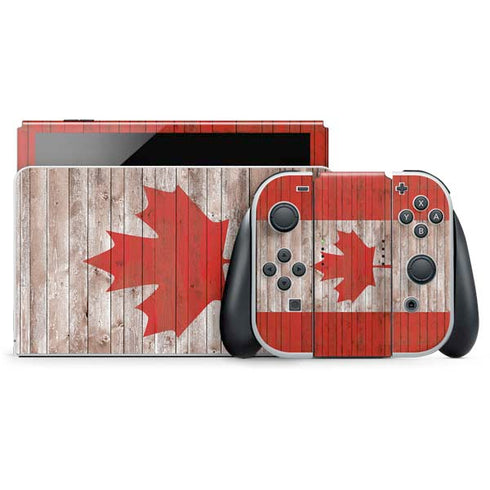 Canadian Flag Dark Wood Nintendo Switch OLED (2021) Skin