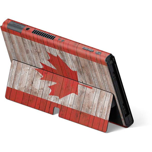 Canadian Flag Dark Wood Nintendo Switch OLED (2021) Skin