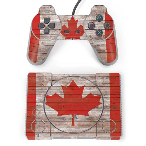Canadian Flag Dark Wood PlayStation Classic Bundle Skin
