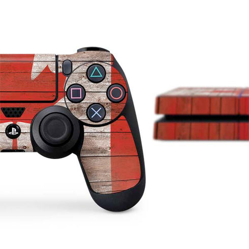 Canadian Flag Dark Wood PS4 Console and Controller Bundle Skin