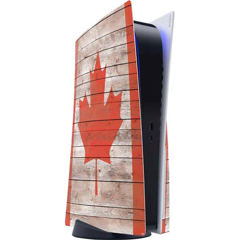Canadian Flag Dark Wood PS5 Console Skin