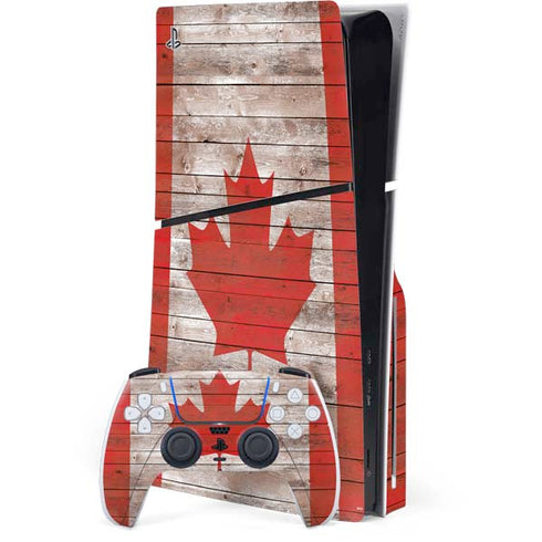 Canadian Flag Dark Wood PS5 Slim Disk Bundle Skin