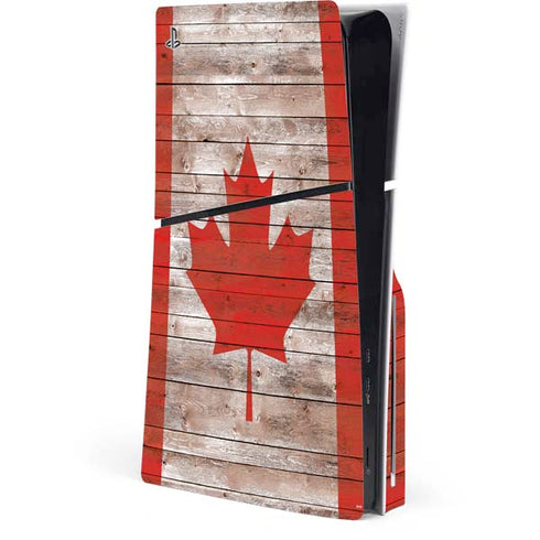 Canadian Flag Dark Wood PS5 Slim Disk Console Skin