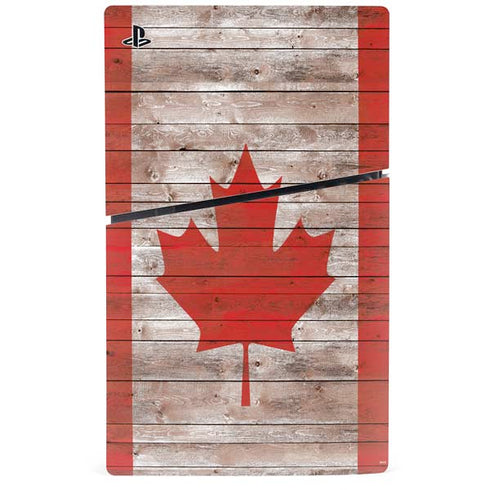 Canadian Flag Dark Wood PS5 Slim Disk Console Skin