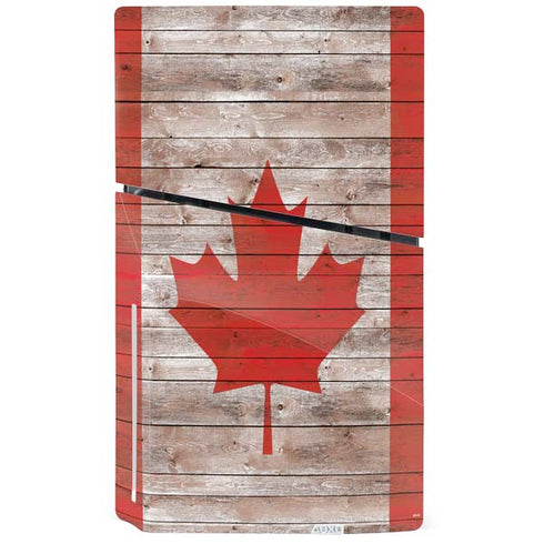 Canadian Flag Dark Wood PS5 Slim Disk Console Skin