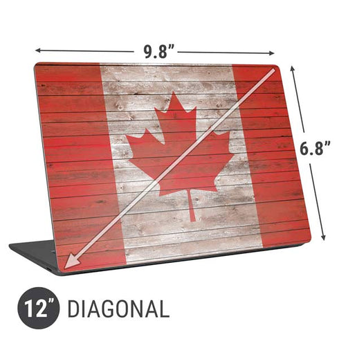 Canadian Flag Dark Wood Universal Laptop 12in (9.8 x 6.8in) Skin
