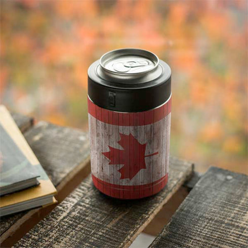 Canadian Flag Dark Wood Yeti Colster Can Insulator Skin