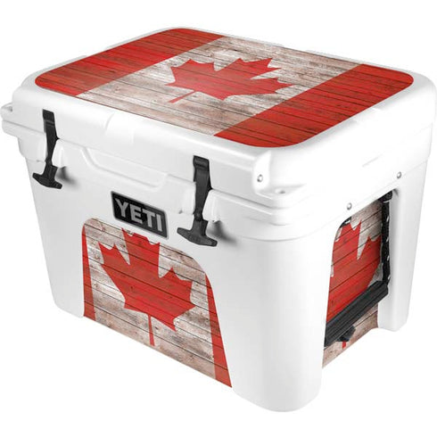 Canadian Flag Dark Wood YETI Tundra 35 Hard Cooler Skin