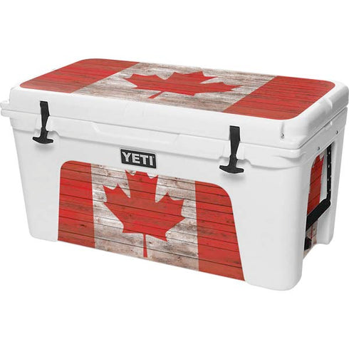 Canadian Flag Dark Wood YETI Tundra 75 Hard Cooler Skin