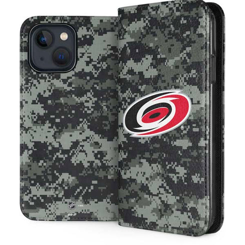 NHL Carolina Hurricanes Camo iPhone 15 Plus Folio Case