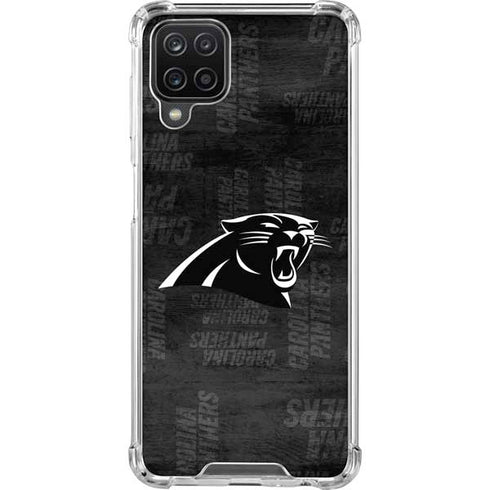 NFL Carolina Panthers Black & White Galaxy A12 Clear Case