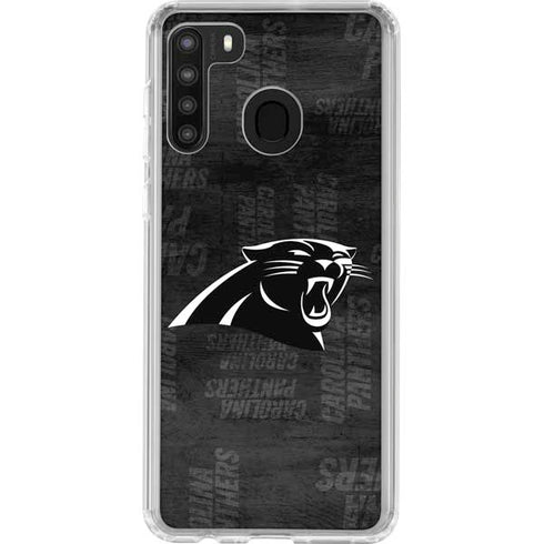 NFL Carolina Panthers Black & White Galaxy A21 Clear Case
