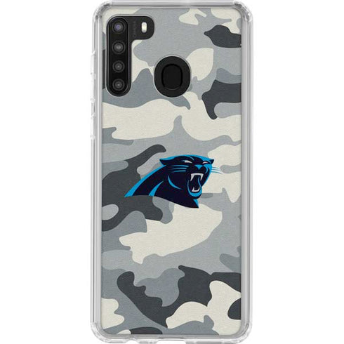 NFL Carolina Panthers Camo Galaxy A21 Clear Case