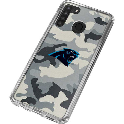 NFL Carolina Panthers Camo Galaxy A21 Clear Case
