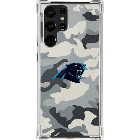 NFL Carolina Panthers Camo Galaxy S22 Ultra Clear Case