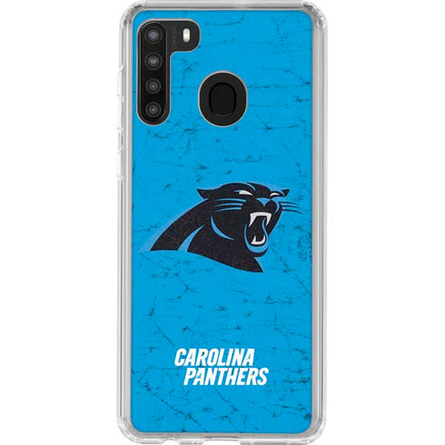 NFL Carolina Panthers Distressed Alternate Galaxy A21 Clear Case