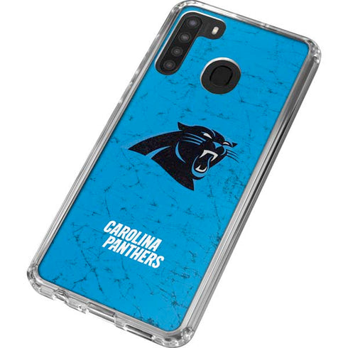 NFL Carolina Panthers Distressed Alternate Galaxy A21 Clear Case