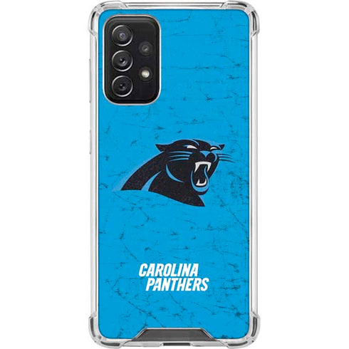 NFL Carolina Panthers Distressed Alternate Galaxy A72 5G Clear Case