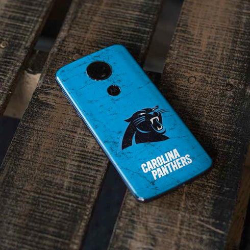 NFL Carolina Panthers Distressed Alternate Moto E5 Plus Skin