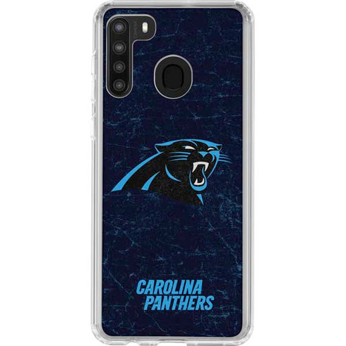 NFL Carolina Panthers Distressed Galaxy A21 Clear Case