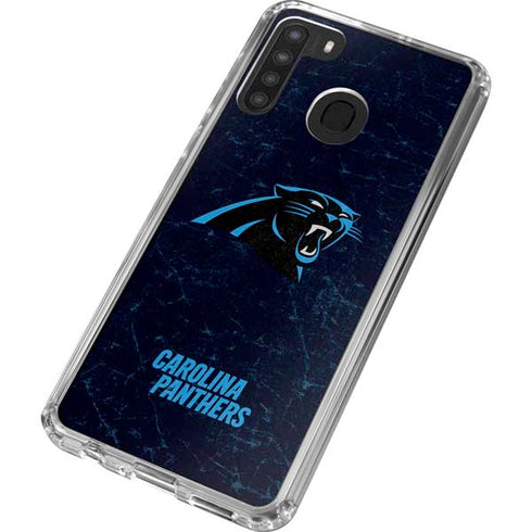 NFL Carolina Panthers Distressed Galaxy A21 Clear Case