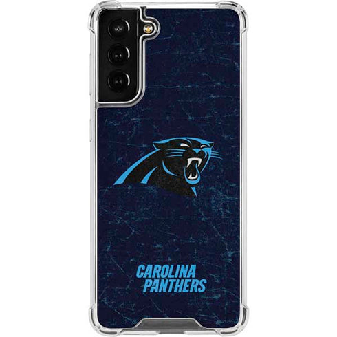 NFL Carolina Panthers Distressed Galaxy S21 FE Clear Case