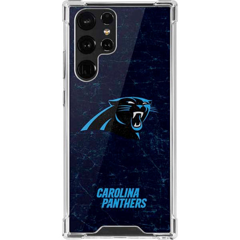 NFL Carolina Panthers Distressed Galaxy S22 Ultra Clear Case