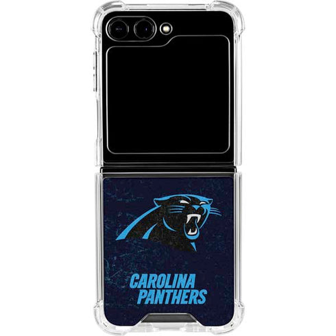 NFL Carolina Panthers Distressed Galaxy Z Flip5 5G Clear Case