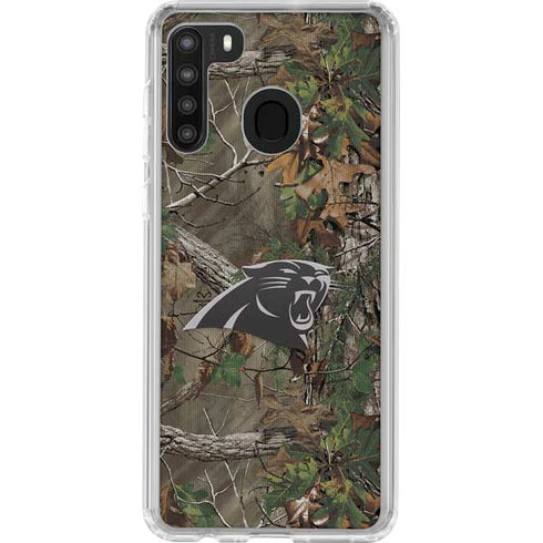 NFL Carolina Panthers Realtree Xtra Green Camo Galaxy A21 Clear Case