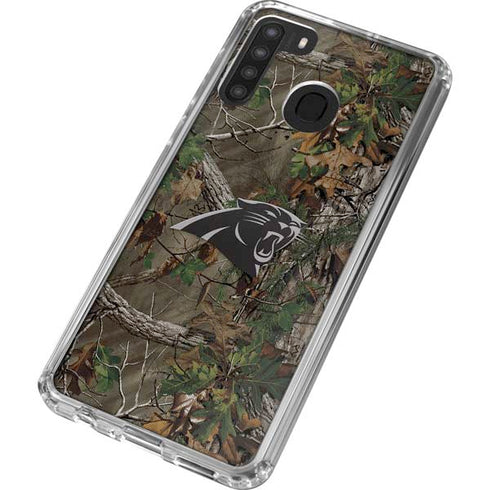 NFL Carolina Panthers Realtree Xtra Green Camo Galaxy A21 Clear Case