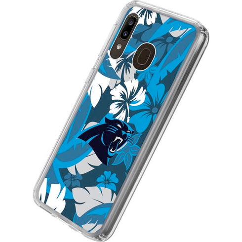 NFL Carolina Panthers Tropical Print Galaxy A20 Clear Case