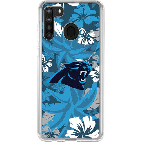 NFL Carolina Panthers Tropical Print Galaxy A21 Clear Case