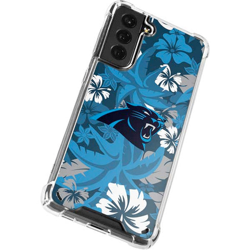 NFL Carolina Panthers Tropical Print Galaxy S21 5G Clear Case