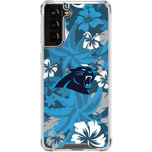 NFL Carolina Panthers Tropical Print Galaxy S21 FE Clear Case