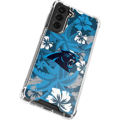 NFL Carolina Panthers Tropical Print Galaxy S21 FE Clear Case