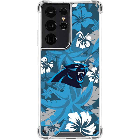 NFL Carolina Panthers Tropical Print Galaxy S21 Ultra 5G Clear Case