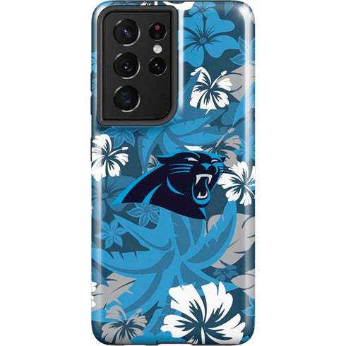 NFL Carolina Panthers Tropical Print Galaxy S21 Ultra 5G Pro Case