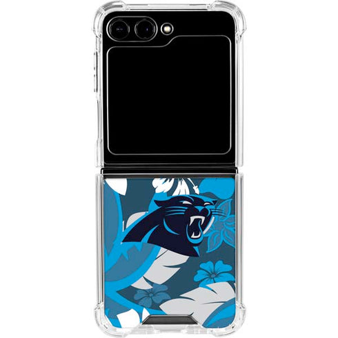 NFL Carolina Panthers Tropical Print Galaxy Z Flip5 5G Clear Case