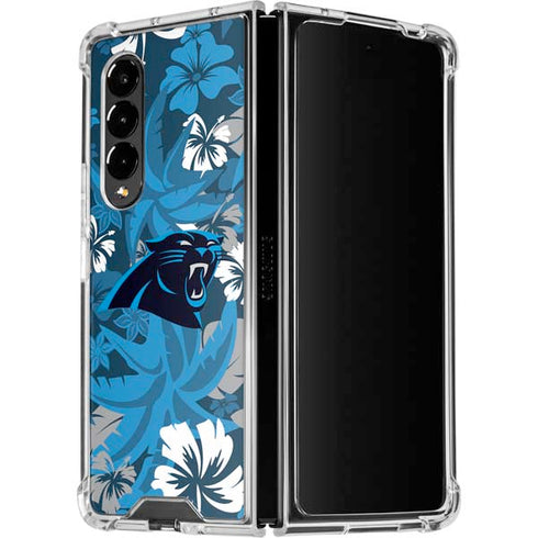 NFL Carolina Panthers Tropical Print Galaxy Z Fold4 5G Clear Case