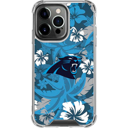 NFL Carolina Panthers Tropical Print iPhone 14 Pro Clear Case
