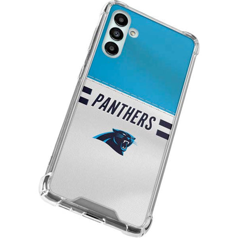 NFL Carolina Panthers White Striped Galaxy A13 5G Clear Case
