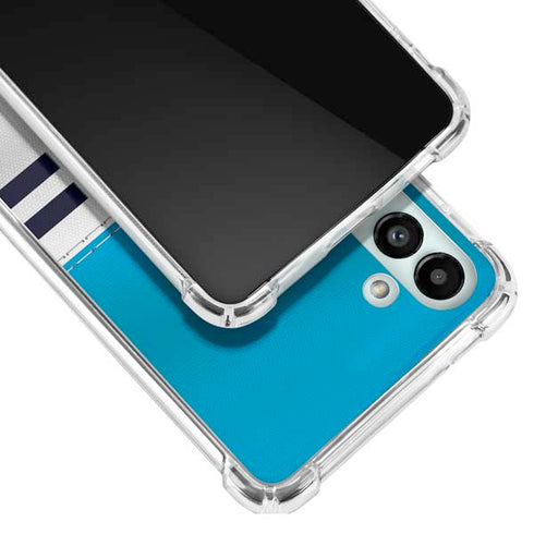 NFL Carolina Panthers White Striped Galaxy A13 5G Clear Case