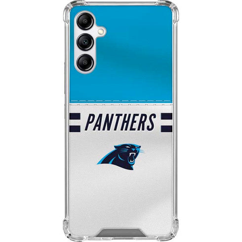 NFL Carolina Panthers White Striped Galaxy A15 5G Clear Case