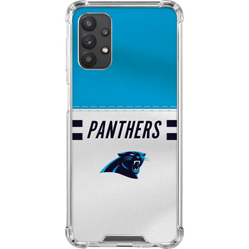 NFL Carolina Panthers White Striped Galaxy A32 5G Clear Case