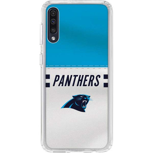 NFL Carolina Panthers White Striped Galaxy A50 Clear Case